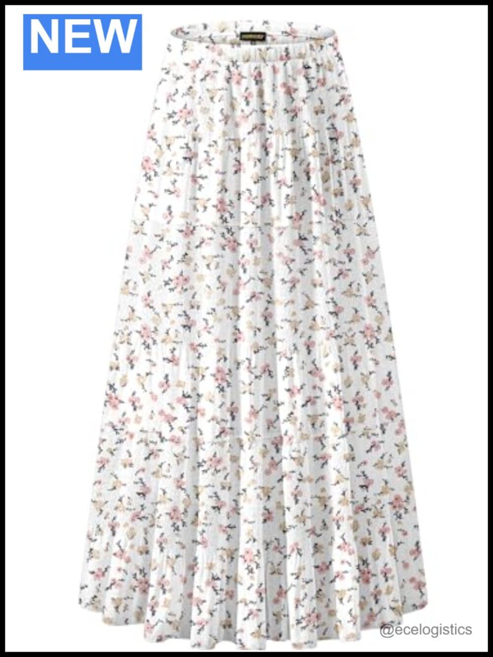 Women's Chiffon Elastic High Waist Pleated A-Line Maxi Skirt Floral